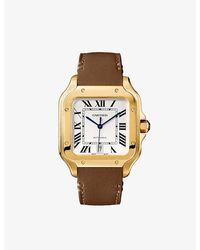 Cartier - Crwgsa0042 Santos Large Model 18ct Yellow-gold And Leather Watch - Lyst