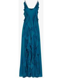 Whistles - Ruffled Plunging V-neck Recycled-viscose Maxi Dress - Lyst