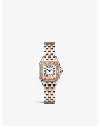 Cartier - Crw3pn0006 Panthère De Small 18ct Rose-gold, Stainless-steel And 0.23ct Brilliant-cut Diamond Quartz Watch - Lyst