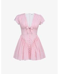 House Of Cb - Emiliana Checked Stretch-Cotton Mini Dress - Lyst