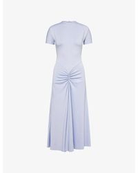 Victoria Beckham - Gathered Short-Sleeve Stretch-Woven Midi Dress - Lyst