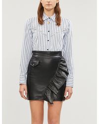 Sandro Ruffled Leather Mini Skirt - Black