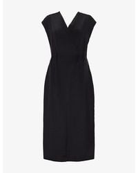 The Dropped Collection - Kimono Double V-Neck Silk Midi Dress - Lyst