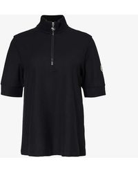 Moncler - Logo-patch Zip-neck Cotton-piqué T-shirt - Lyst