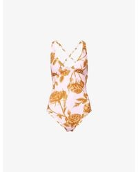 Seafolly - V-Neck Floral-Print Swimsuit - Lyst