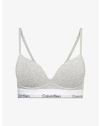 Calvin Klein - Icon Branded Cotton And Modal-Blend Plunge Bra - Lyst