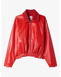 Sandro - Elasticated-Hem Leather Jacket - Lyst