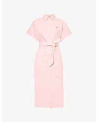 Polo Ralph Lauren - Logo-embroidered Belted Cotton-piqué Midi Dress - Lyst