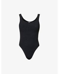 Hunza G - Square-Neck Seersucker-Weave Swimsuit - Lyst