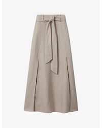 Reiss - Abigail Tie-waist A-line Linen Midi Skirt - Lyst