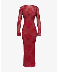 House Of Cb Indiana Plunge-Neck Stretch-Lace Maxi Dress in Metallic | Lyst  UK