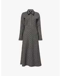 ME+EM - Striped-Tweed Long-Sleeves Knitted Midi Dress - Lyst