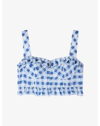 Sandro - Checked Cropped Linen-Blend Top - Lyst