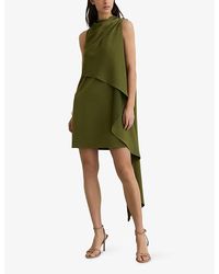Reiss Eloise Drape-Neck Sleeveless Satin Mini Dress in Green | Lyst UK
