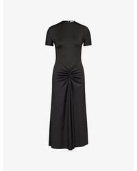 Victoria Beckham - Gathered Short-Sleeve Stretch-Woven Midi Dress - Lyst
