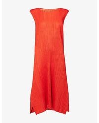 Pleats Please Issey Miyake - Sleeveless Pleated Knitted Midi Dress - Lyst