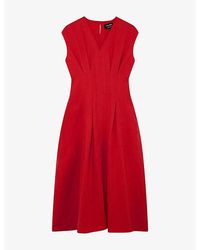Whistles - V-Neck Linen-Blend Midi Dress - Lyst