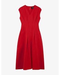 Whistles - V-Neck Linen-Blend Midi Dress - Lyst