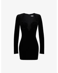 House Of Cb - Sierra Long-Sleeve Velvet-Jersey Mini Dress - Lyst