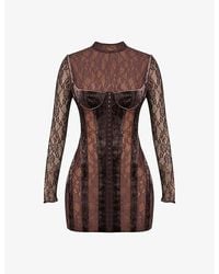 House Of Cb - Marica Crushed-Velvet Stretch-Lace Mini Dress - Lyst