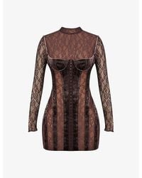 House Of Cb - Marica Crushed-Velvet Stretch-Lace Mini Dress - Lyst