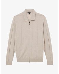Reiss - Martindale Check-Textured Zip-Through Wool Cardigan - Lyst