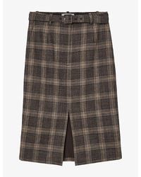 Reiss - Sandor Checked Wool-Blend Midi Skirt - Lyst