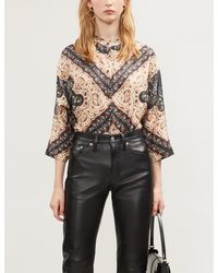 Sandro Paisley And Floral-print Silk-satin Blouse - Black