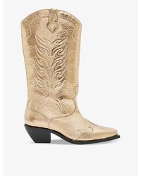 AllSaints - Dolly Western-embroidered Leather Ankle Boots - Lyst