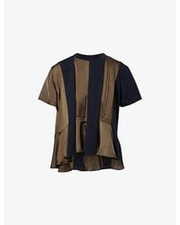 Sacai - Pleated Panel Cotton And Satin T-Shirt - Lyst