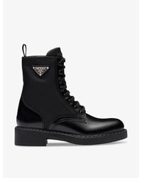 Prada - Re-nylon Logo-plaque Leather And Recycled-nylon Boots - Lyst