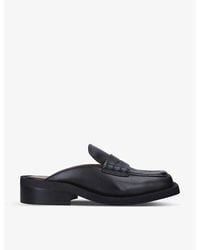 Ganni - Square-toe Backless Leather Heeled Loafers - Lyst