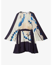 Reiss - Vy/blue Sasha Graphic-print Cut-out Woven Mini Dress - Lyst