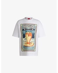 HUGO - Branded-Print Short-Sleeved Cotton-Jersey T-Shirt - Lyst