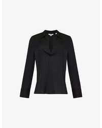 Vince - Collar V-Neck Silk-Blend Shirt - Lyst