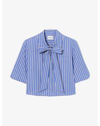 Claudie Pierlot - Stripe-Print Tie-Neck Cotton Shirt - Lyst