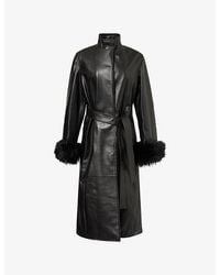 Alaïa - Faux-Fur Cuff Long Leather Coat - Lyst