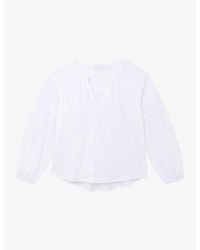 The White Company - Notch-Neck Long-Sleeve Cotton-Jersey Blouse - Lyst