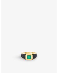 V By Laura Vann - Sophie 18ct Yellow -plated Vermeil Recycled Sterling-silver, Emerald And Enamel Signet Ring - Lyst