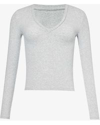 ADANOLA - V-neck Ribbed Cotton-blend Top - Lyst