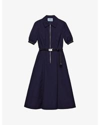 Prada - Belted Zip-Fastening Midi Dress - Lyst