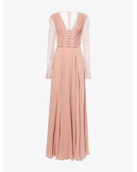 Valentino Garavani - Shirred-Bodice Sheer-Sleeve Silk Gown - Lyst
