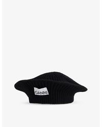 Ganni - Logo-patch Ribbed Wool, Recycled-wool And Recycled-polyamide Blend Beret - Lyst