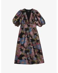 Ted Baker - Matsea Button-front Floral-jacquard Woven Midi Dress - Lyst