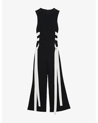 Reiss - Emma Ladder-Trim Wide-Leg Stretch-Woven Jumpsuit - Lyst