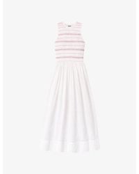 Ro&zo - Sleeveless Shirred-Bodice Cotton-Voile Midi Dress - Lyst