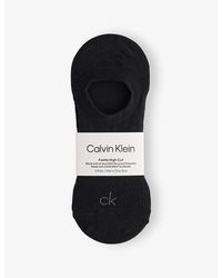 Calvin Klein - Branded Ribbed-Trim Pack Of Two Stretch-Cotton Footie Socks - Lyst