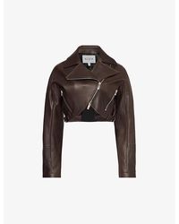 Alaïa - Cropped Asymmetrical Leather Biker Jacket - Lyst