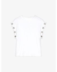 Maje - Eyelet-embellished Relaxed-fit Cotton T-shirt - Lyst