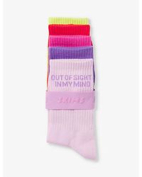 Skims - V-dayvalentine's Day Slogan-intarsia Ribbed Stretch Cotton-blend Socks Pack Of Five - Lyst